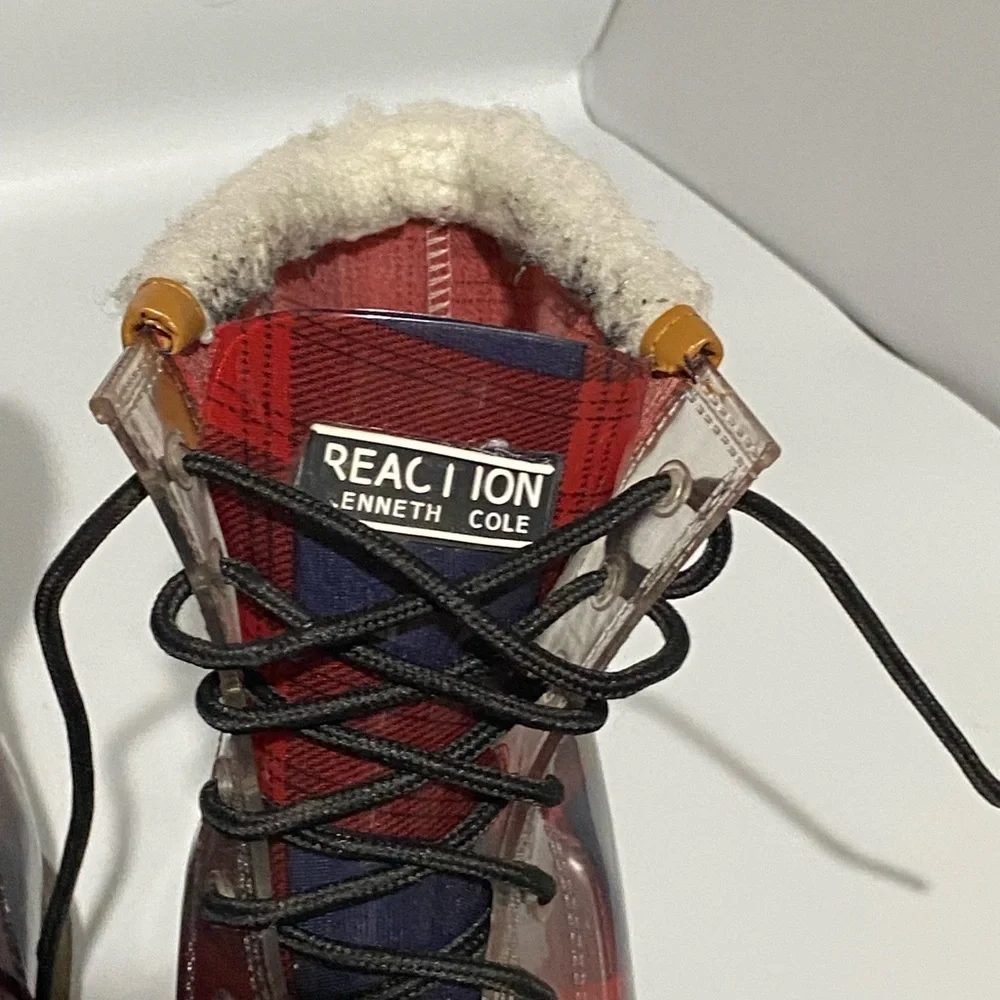 Kenneth Cole Reaction Red and Blue Plaid Winter Waterproof Boots